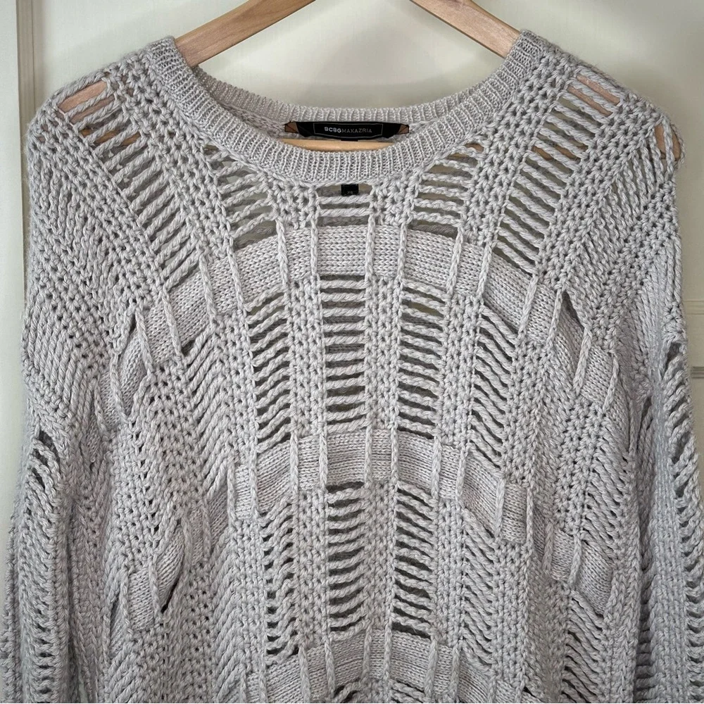 BCBG Alpaca Open Knit Tunic Sweater, Grey - Size XS.